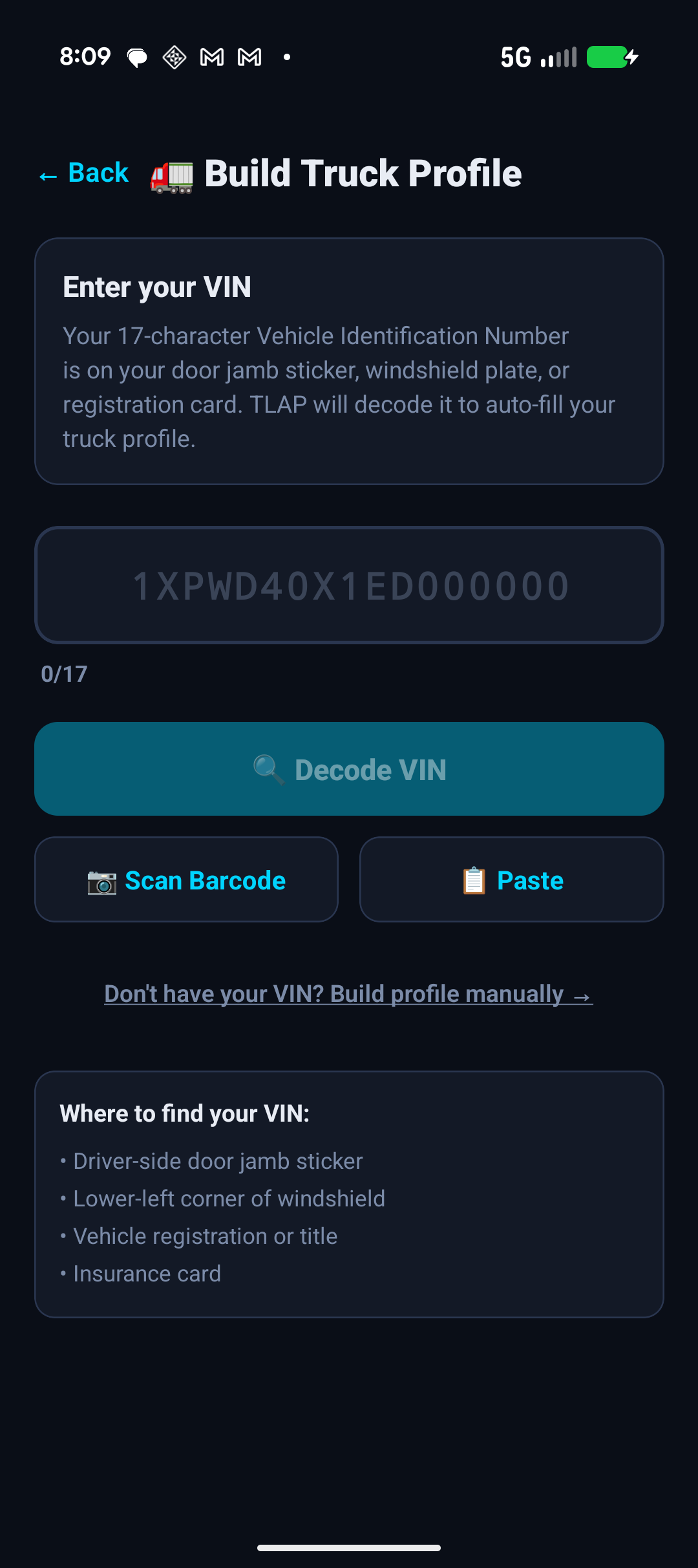 TLAP VIN Entry